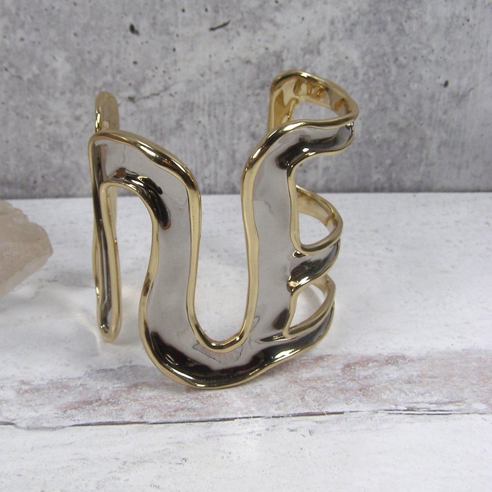 Alexis Bittar Two Tone Sculptural Molten Wave Modernist Cuff Bracelet